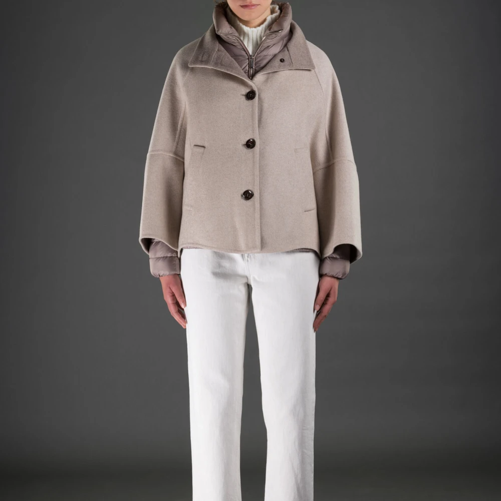 Moorer Geometrische Pea Coat met Afneembare Donsjas Beige Dames