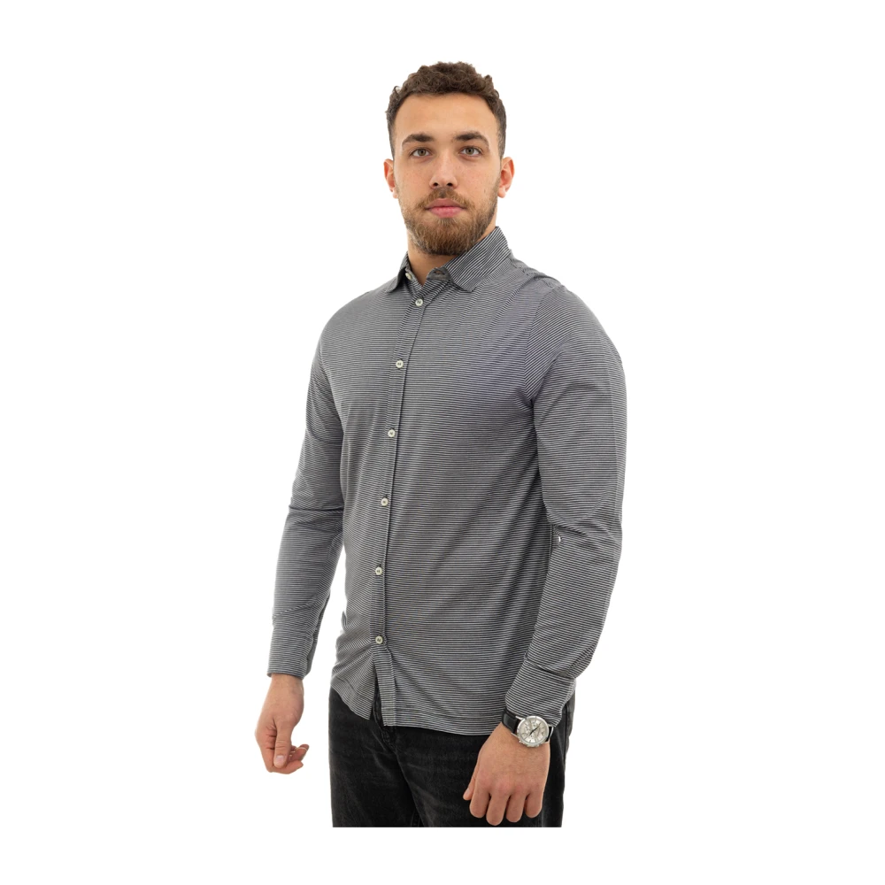Canali Gestreept overhemd met lange mouwen Made in Italy Gray Heren
