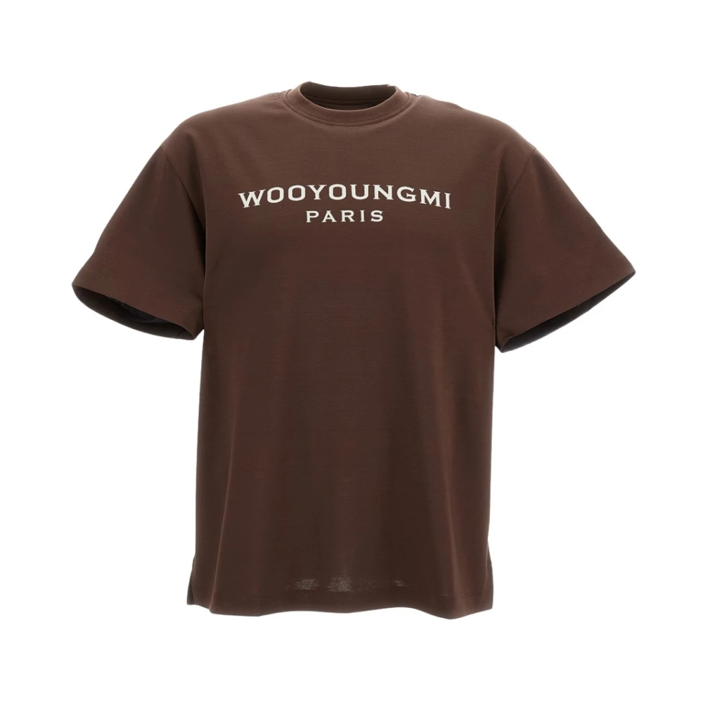 Wooyoungmi Men's Brown T-Shirts, L, Cotton Back Logo T-Shirt