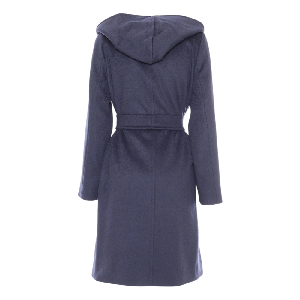 Max Mara Blauwe Wollen Jas met Wijde Capuchon Blue Dames