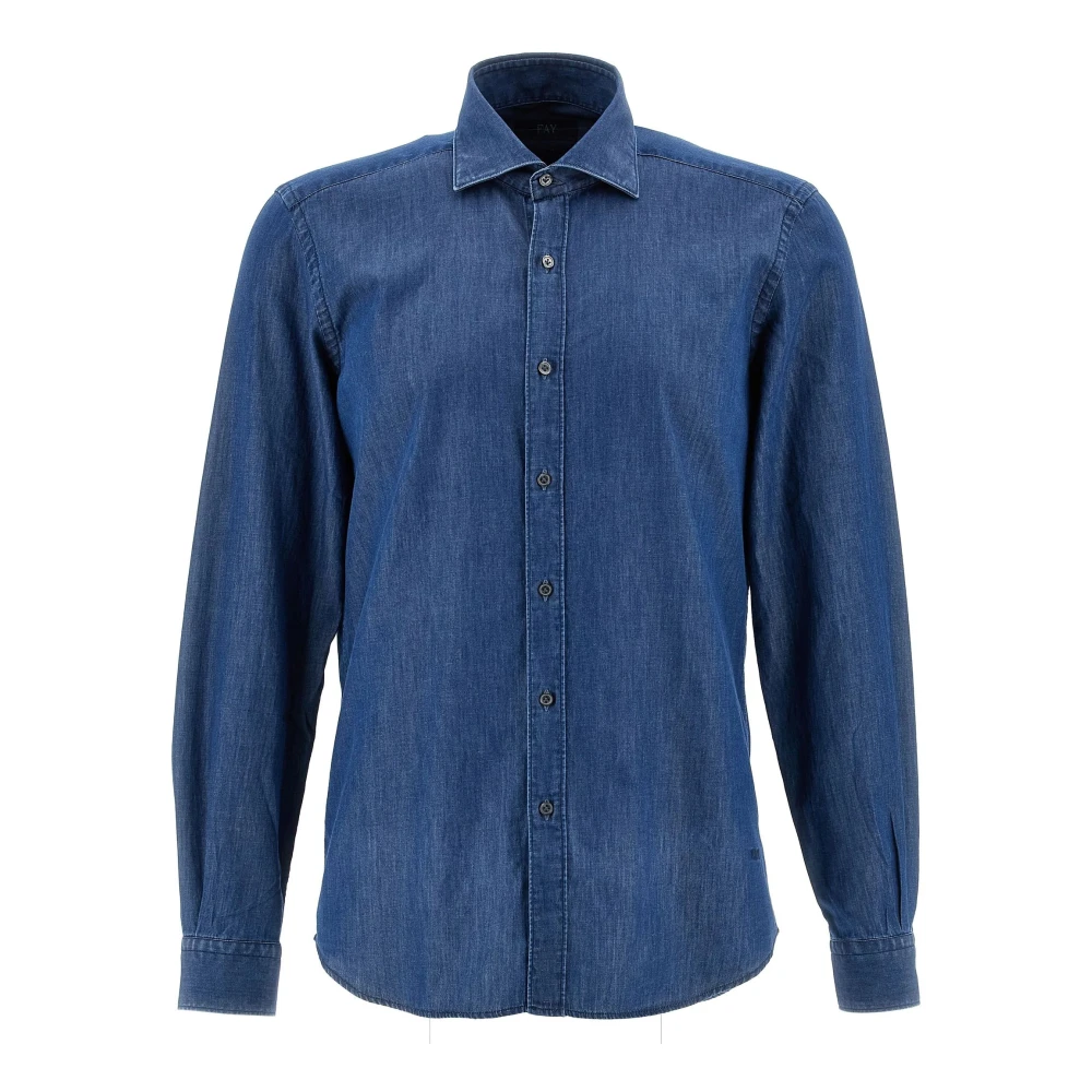 Fay Blauw Denim Stone Washed Overhemd Blue Heren