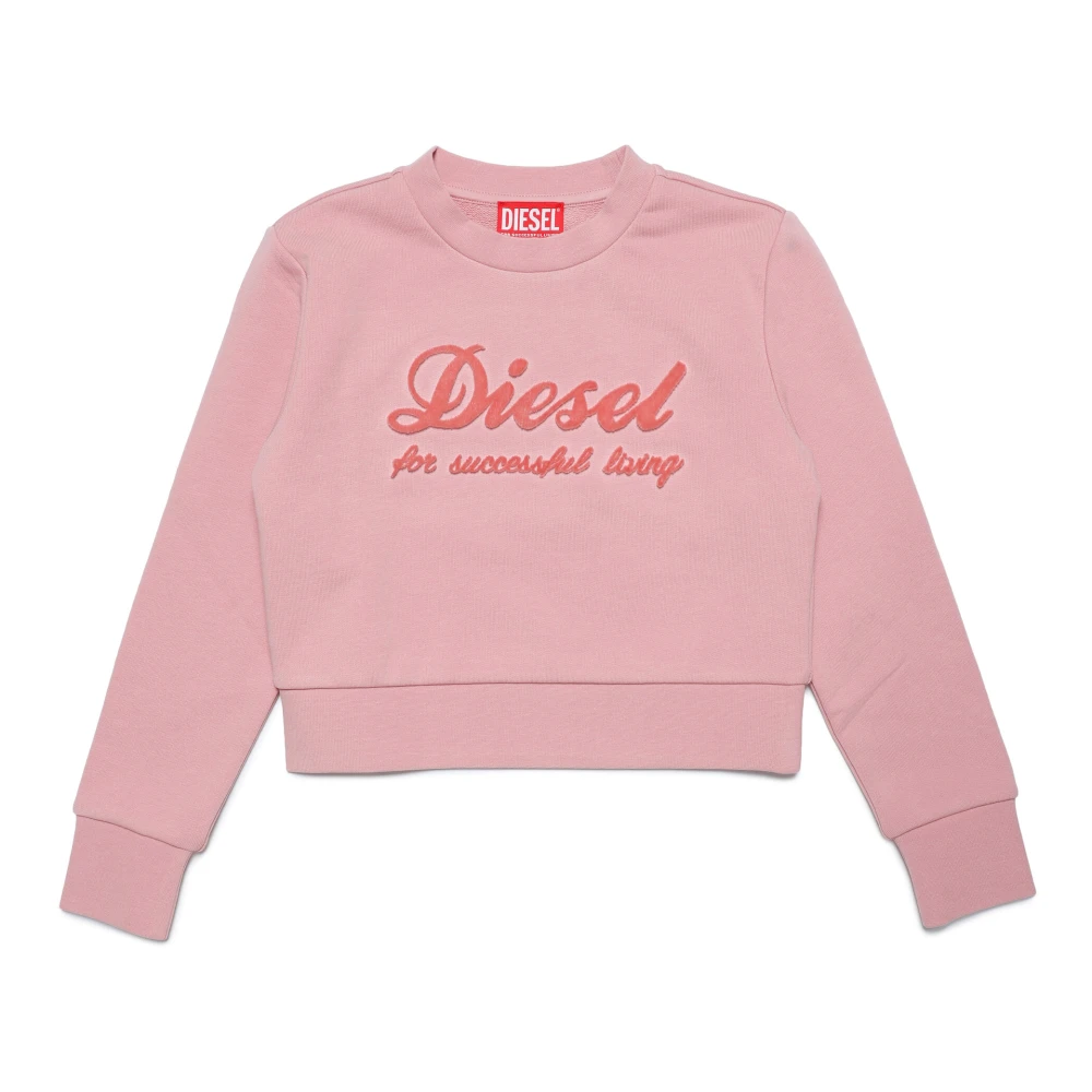 Diesel Chenille Logo Cropped Sweatshirt Pink, Flicka