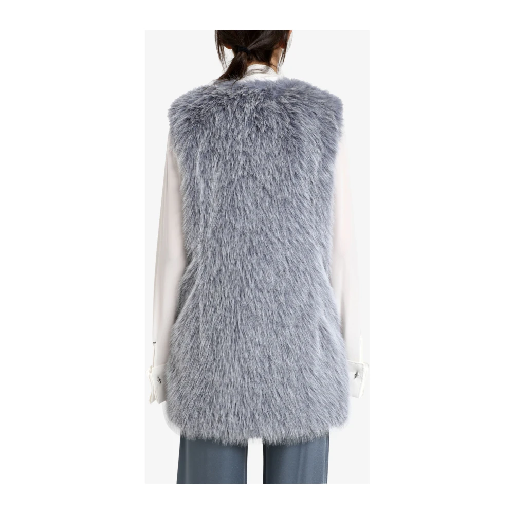 Herno Eco-Bont Crewneck Mouwloze Midi Jurk Blue Dames