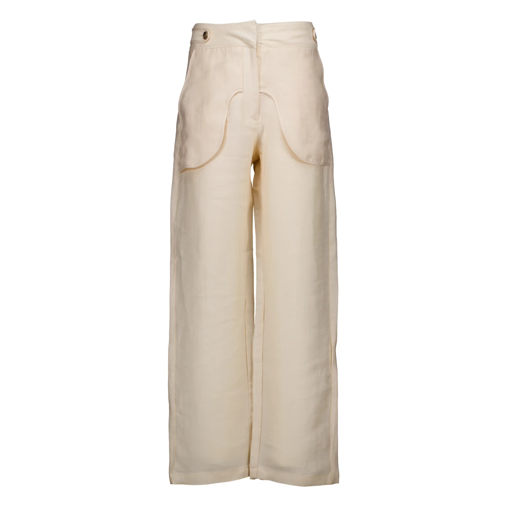 Munthe Women's Beige Creme Trousers By Mormadina - Wide Trousers - L - Trousers
