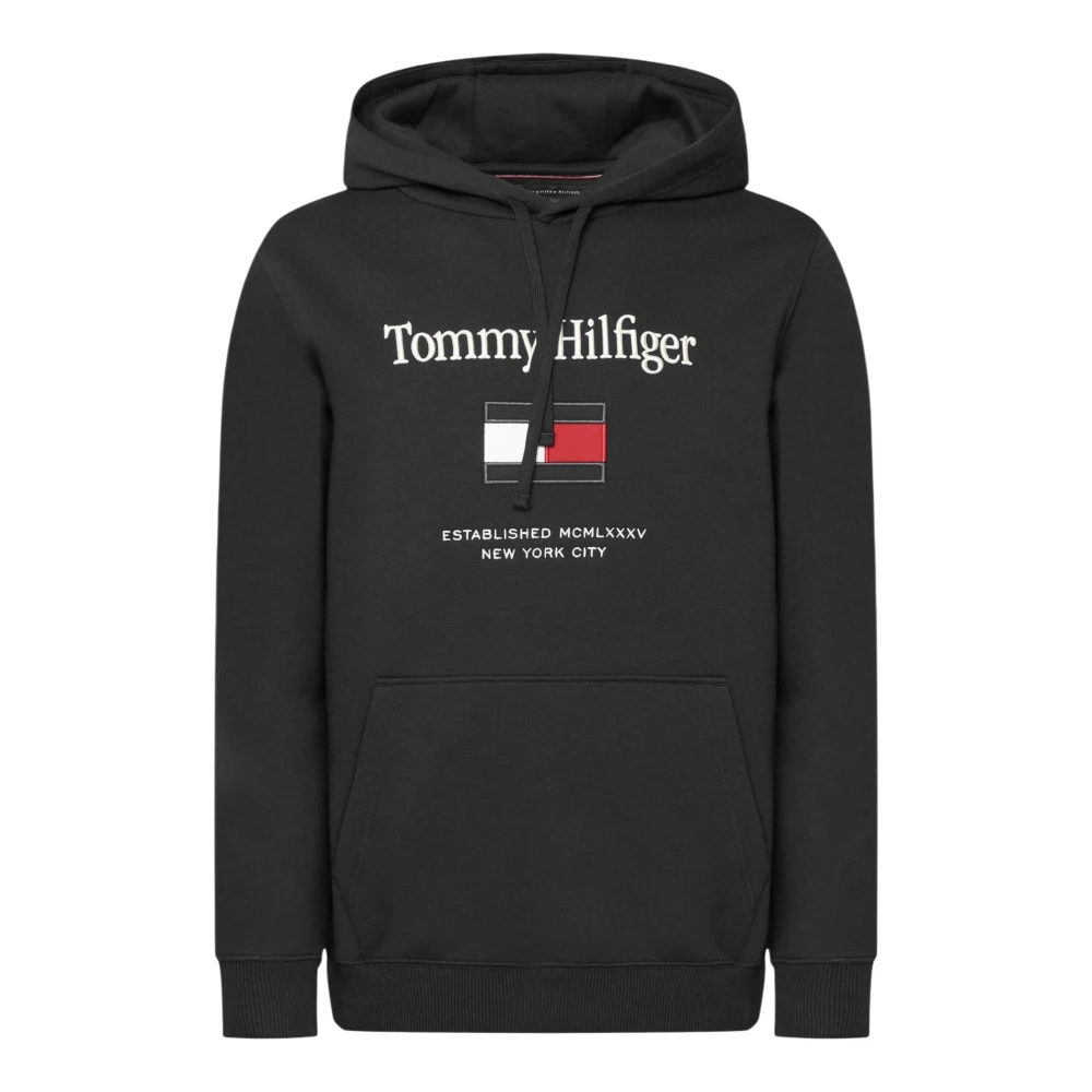 Tommy Hilfiger , Hoodies, Male, Black, S, Logo Embroidery Fleece Hoody