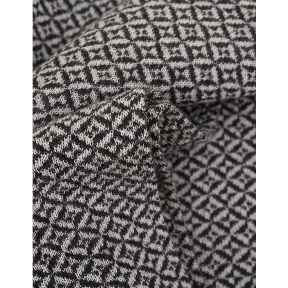 Kiton Zwart Kasjmier Sjaal met Geometrisch Patroon Black Heren