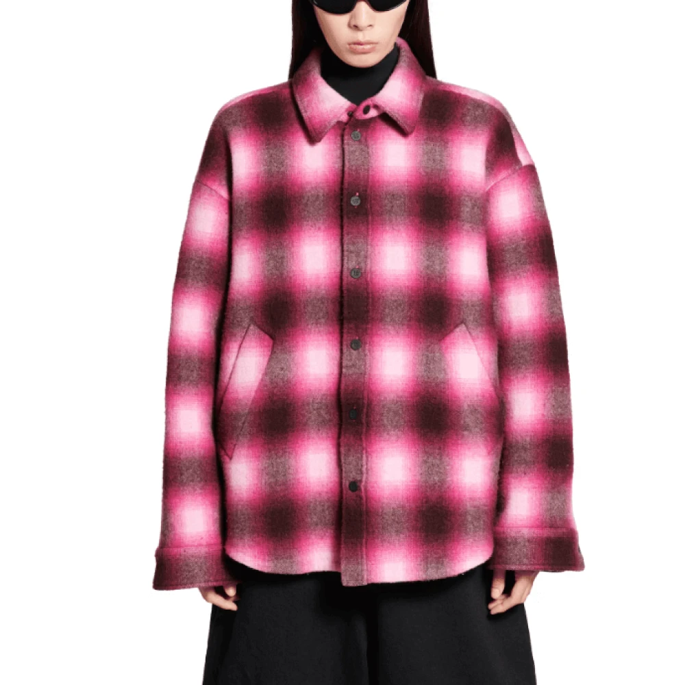 Balenciaga Roze Geruite Flanellen Overhemd Geborduurde Stijl Pink Dames