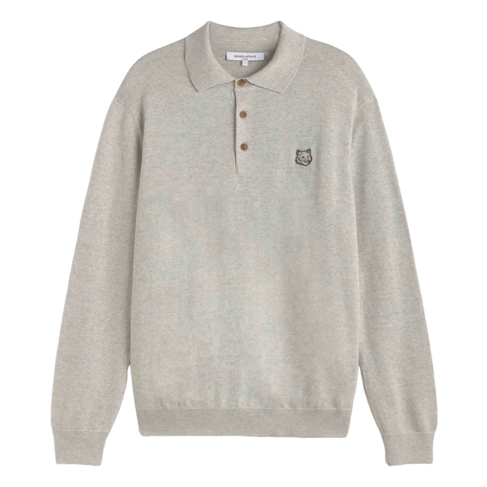 Maison Kitsuné Fox Head Patch Polo Jumper Gray Heren