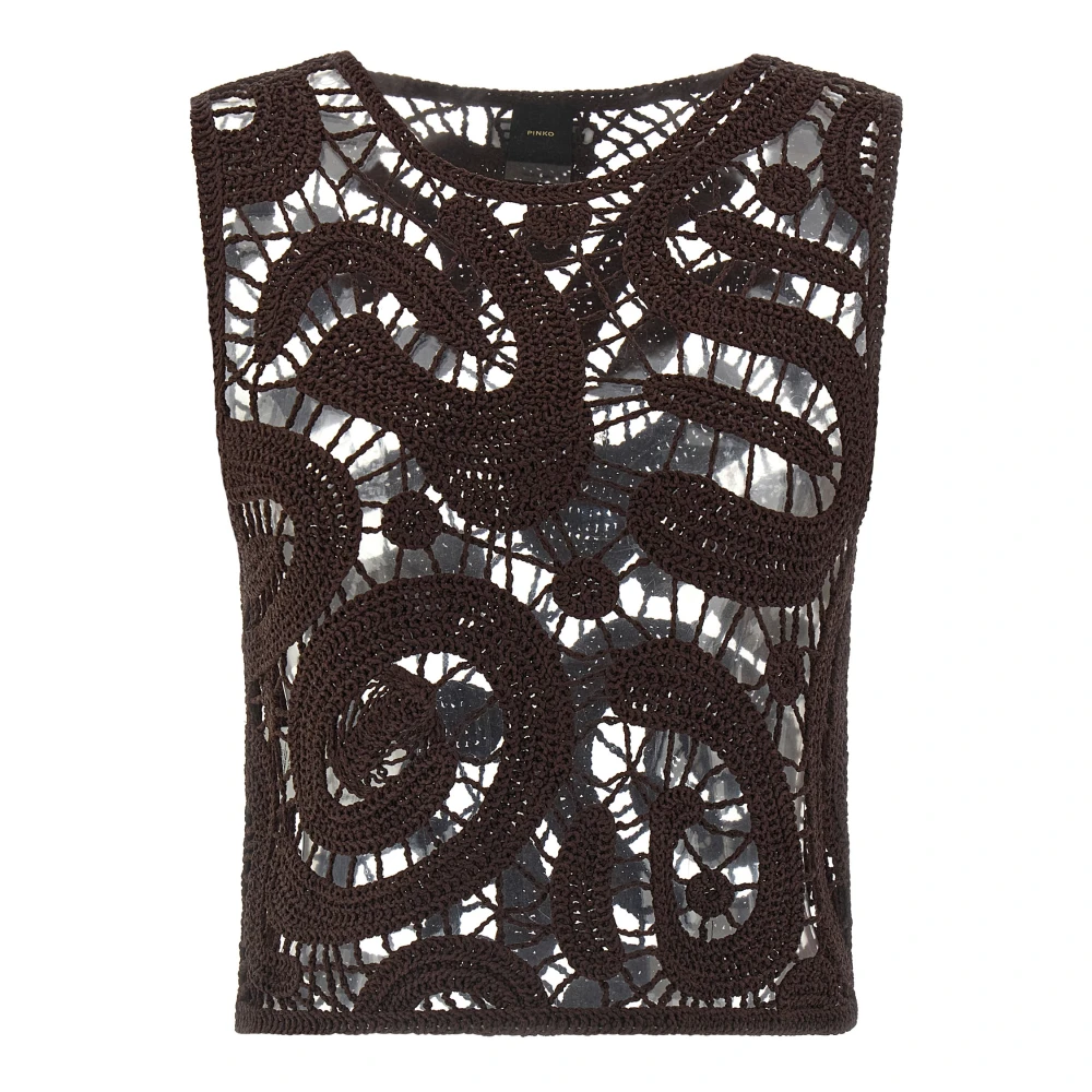 Pinko Women's Brown Sleeveless Tops, Xs, Eruzione Crochet Viscose Top