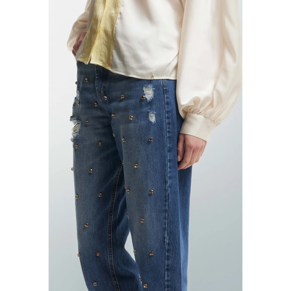 Kocca Studded Distressed Denim Jeans Blue Dames