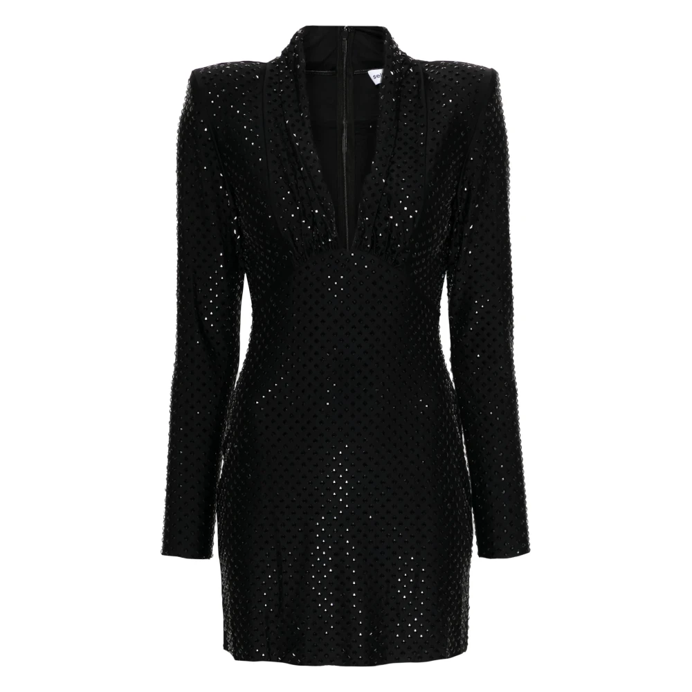 Self Portrait Mini Jurk met Strasssteentjes en Plunging Neckline Black Dames