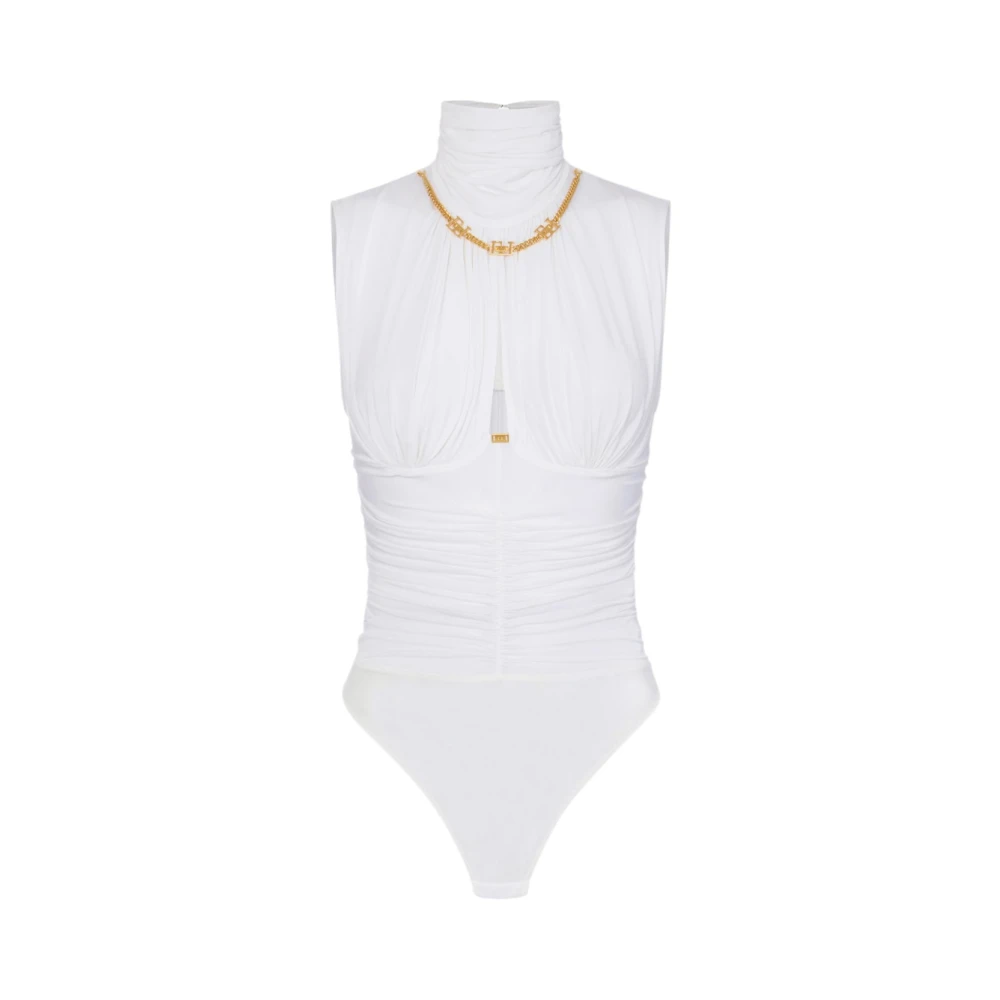 Elisabetta Franchi Women's White Full-Body, Xl, Jersey Crêpe Bodysuit With Jewel Detail