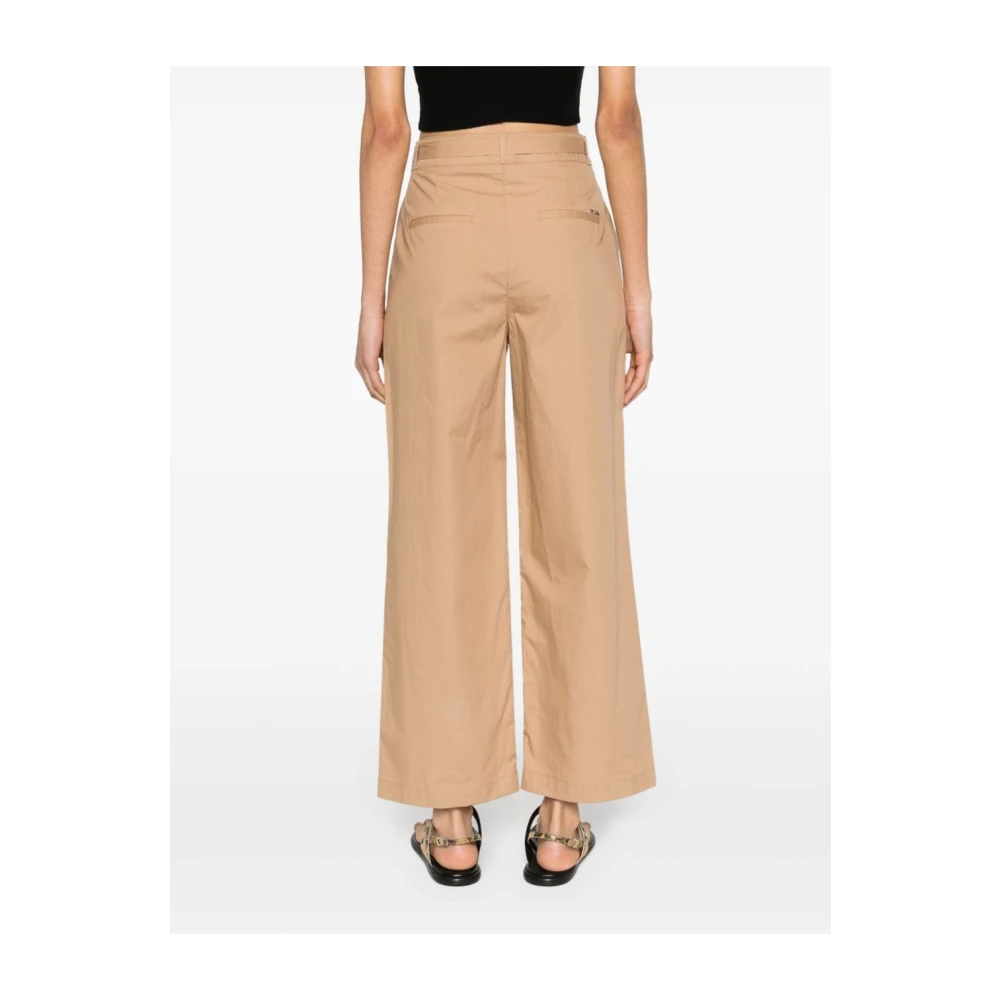 Liu Jo Beige Katoenen Rechte Hoge Taille Broek Beige Dames