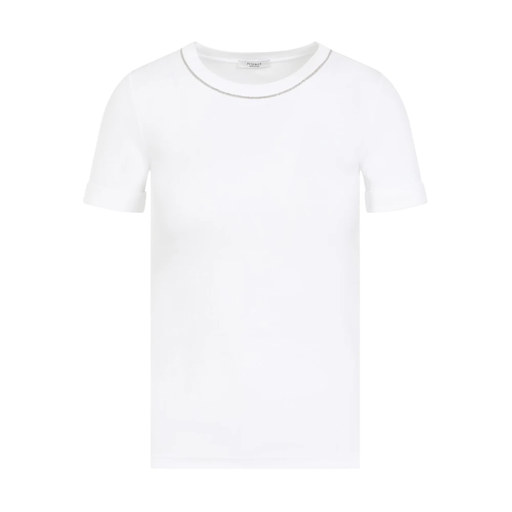 PESERICO Witte Geribbelde Katoenen T-shirt White Dames