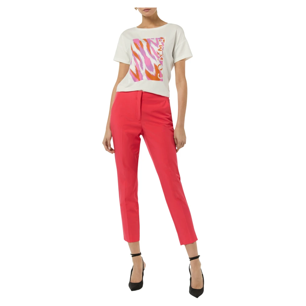 comma Slim Viscose Mix Cropped Trousers Red Dames