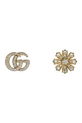 Flora örhängen med Double G-detalj i gult guld och diamanter