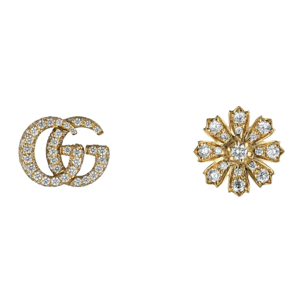 Gucci Flora örhängen med Double G-detalj i gult guld och diamanter Yellow, Dam