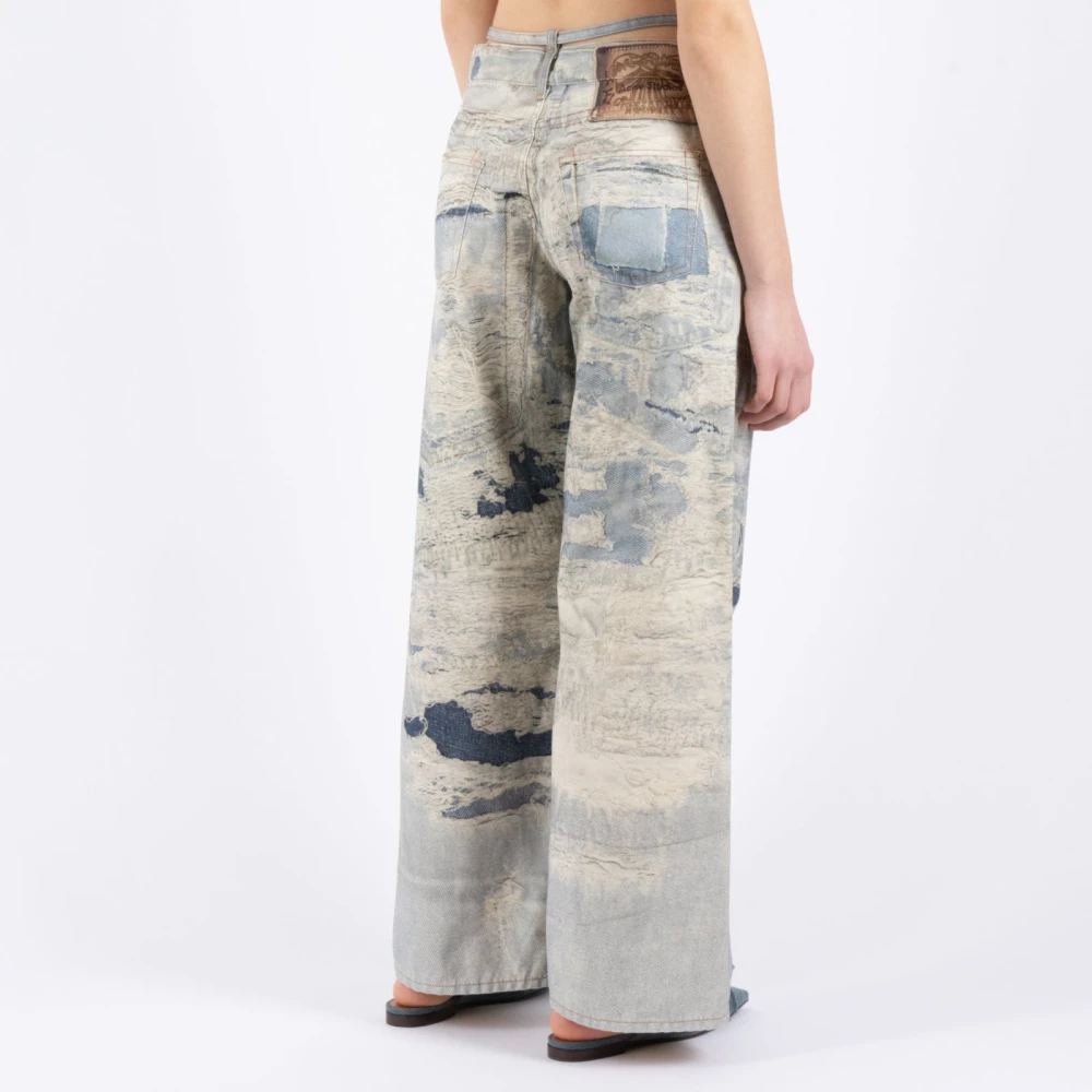 Acne Studios Gedrukte Jeans Flare Enkel Lengte Blue Dames