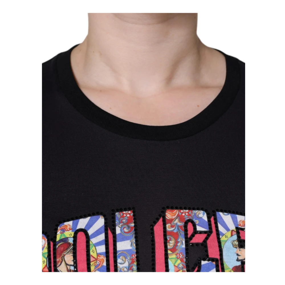 Dolce & Gabbana Zwarte katoenen T-shirt met logoprint Black Dames