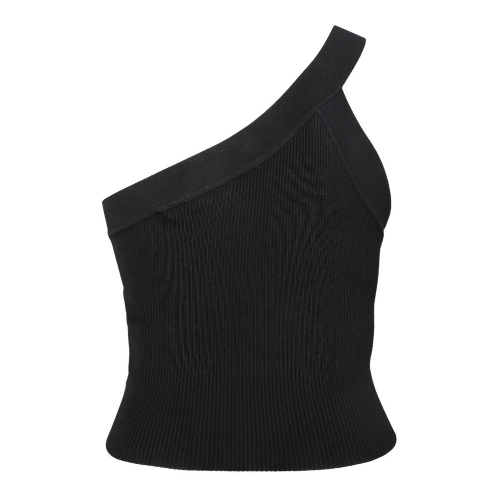 IRO Elegante Zwarte Asymmetrische Ribtop Black Dames