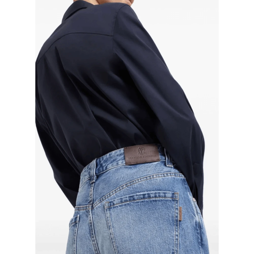 BRUNELLO CUCINELLI Blauwe Wide-Leg Jeans met Appliqué Logo Blue Dames