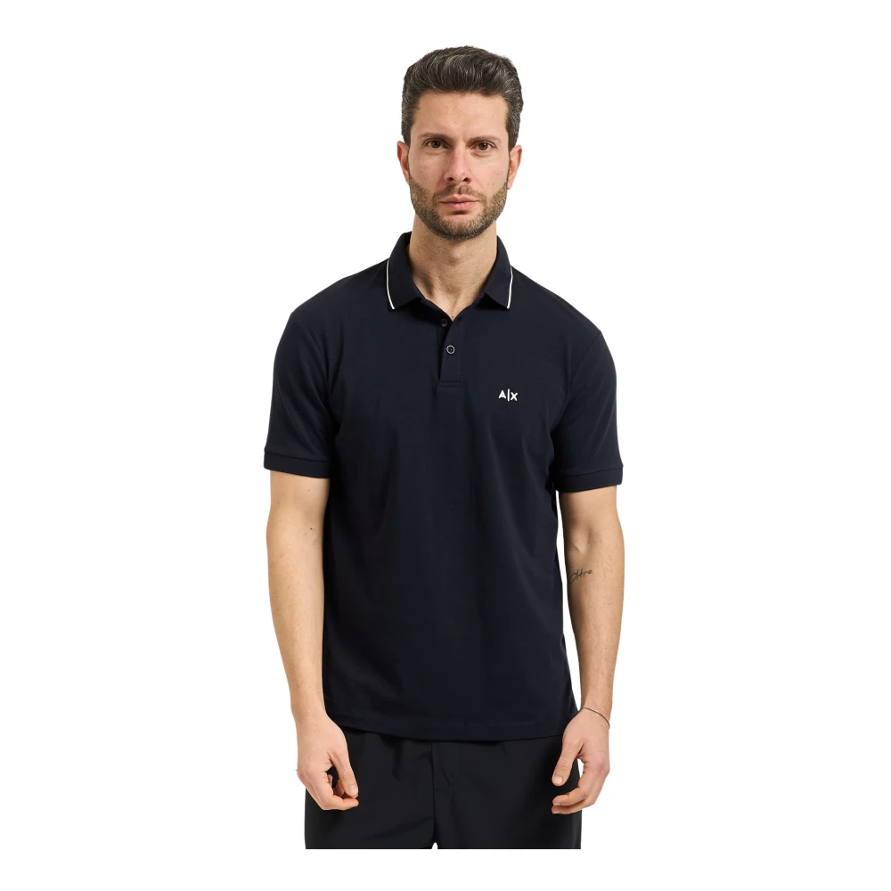 Armani Exchange Blue Polo Shirts, Male, L, Slim Fit Polo Shirt With Logo And Piping