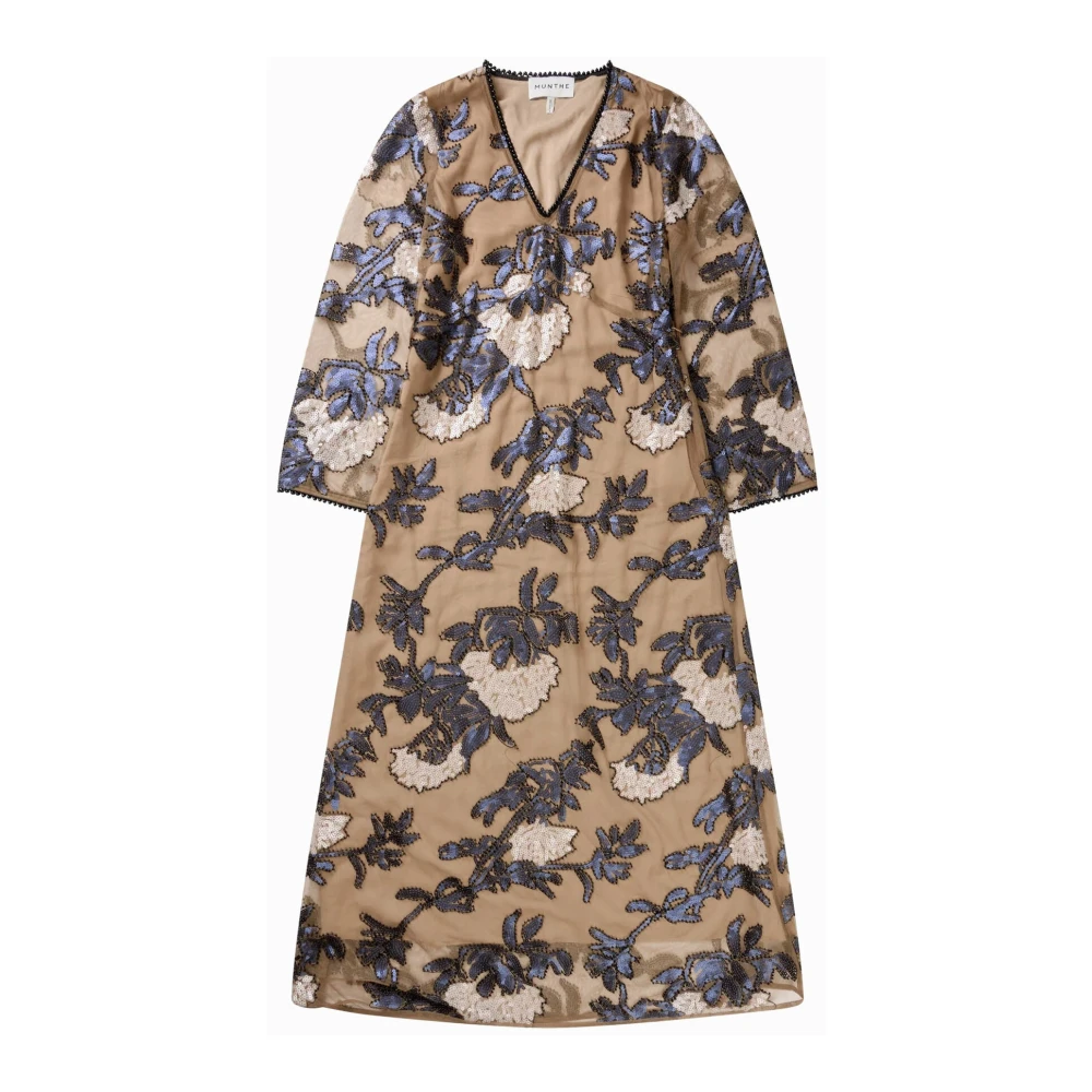 Munthe Bloemen Geborduurde Jurk in Camel Beige Dames
