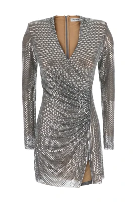 Rhinestone Mesh Wrap Mini Dress