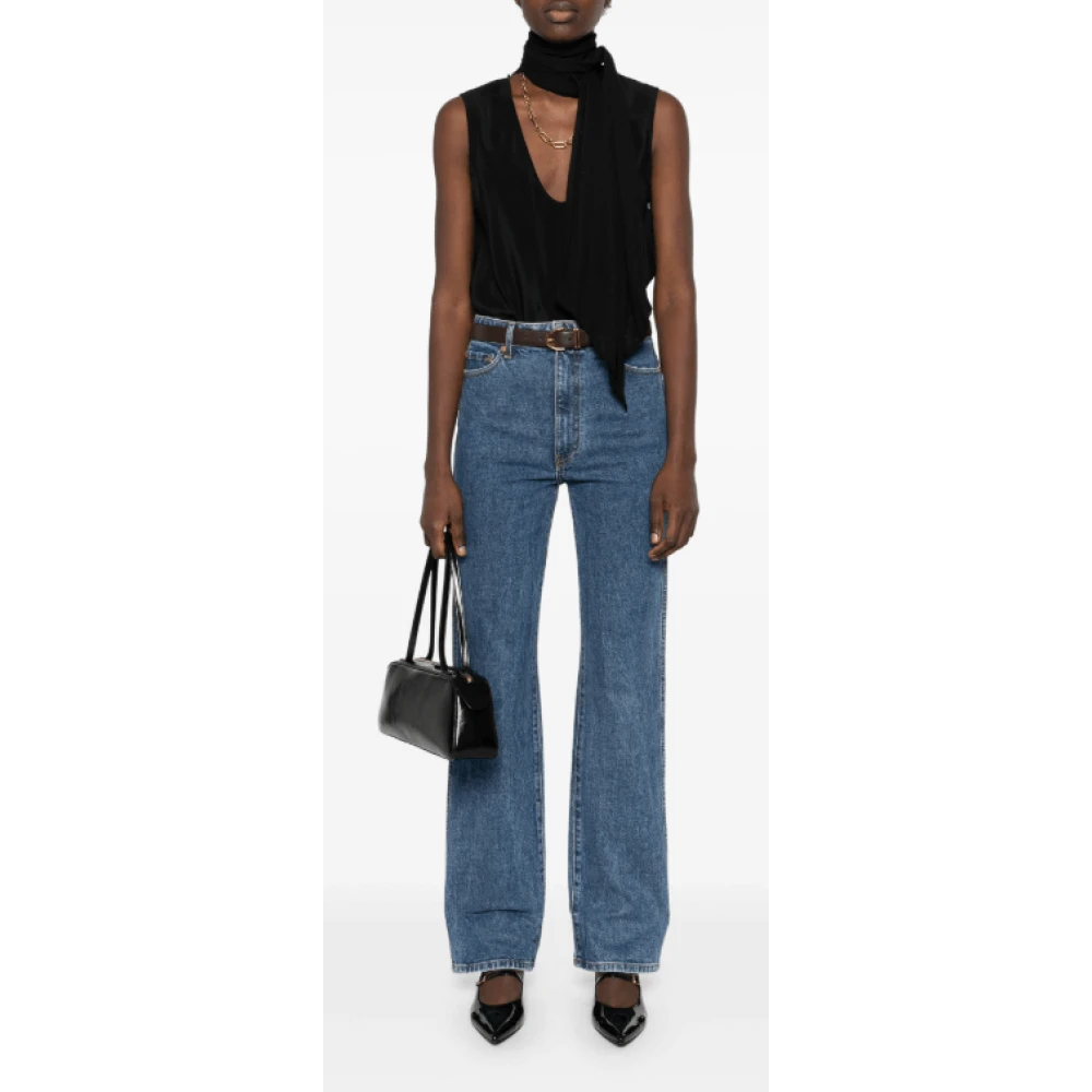 Khaite Indigo Blauwe Denim Jeans met Voorknoop Blue Dames