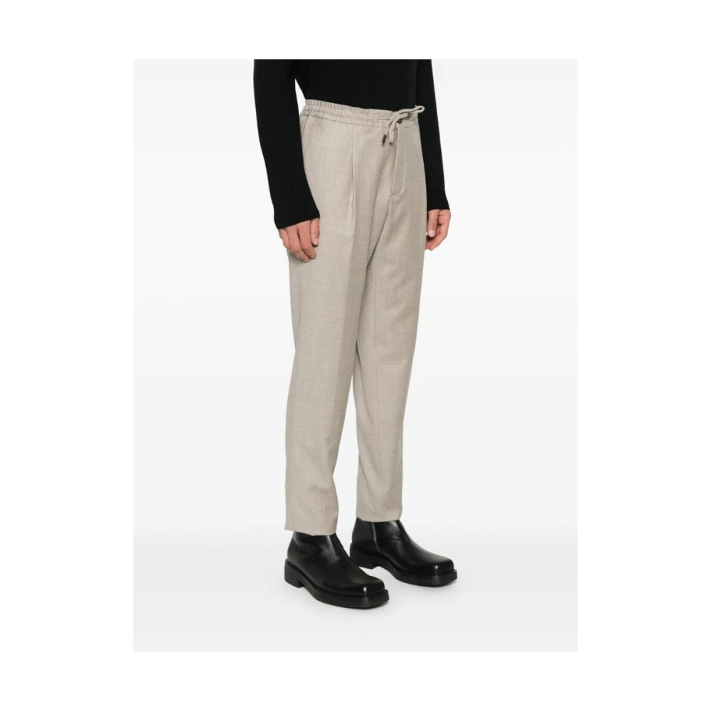 Incotex Bruine Wol Tapered Leg Broek Beige Heren