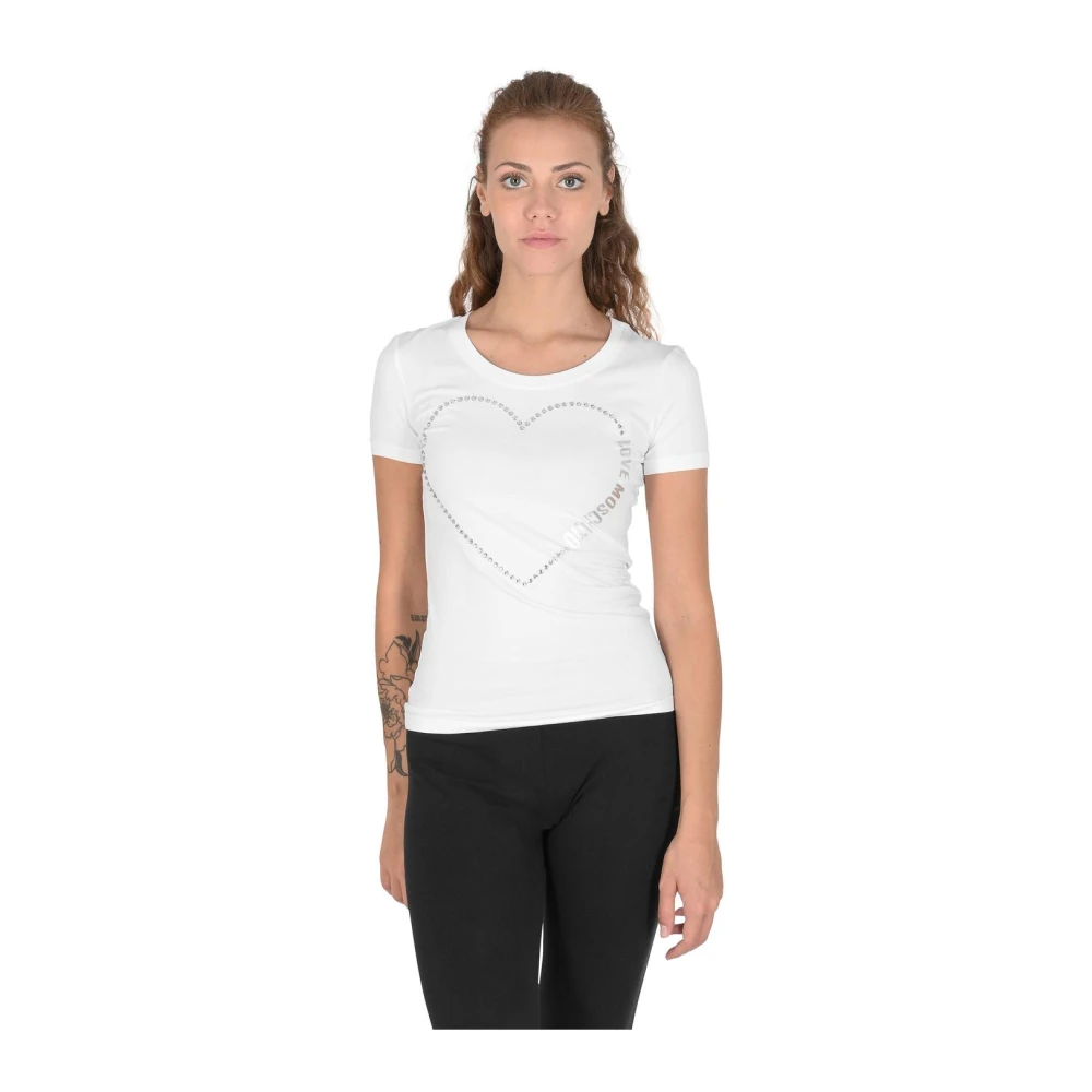 Love Moschino Women's White Crew Neck T-Shirt With Unique Design