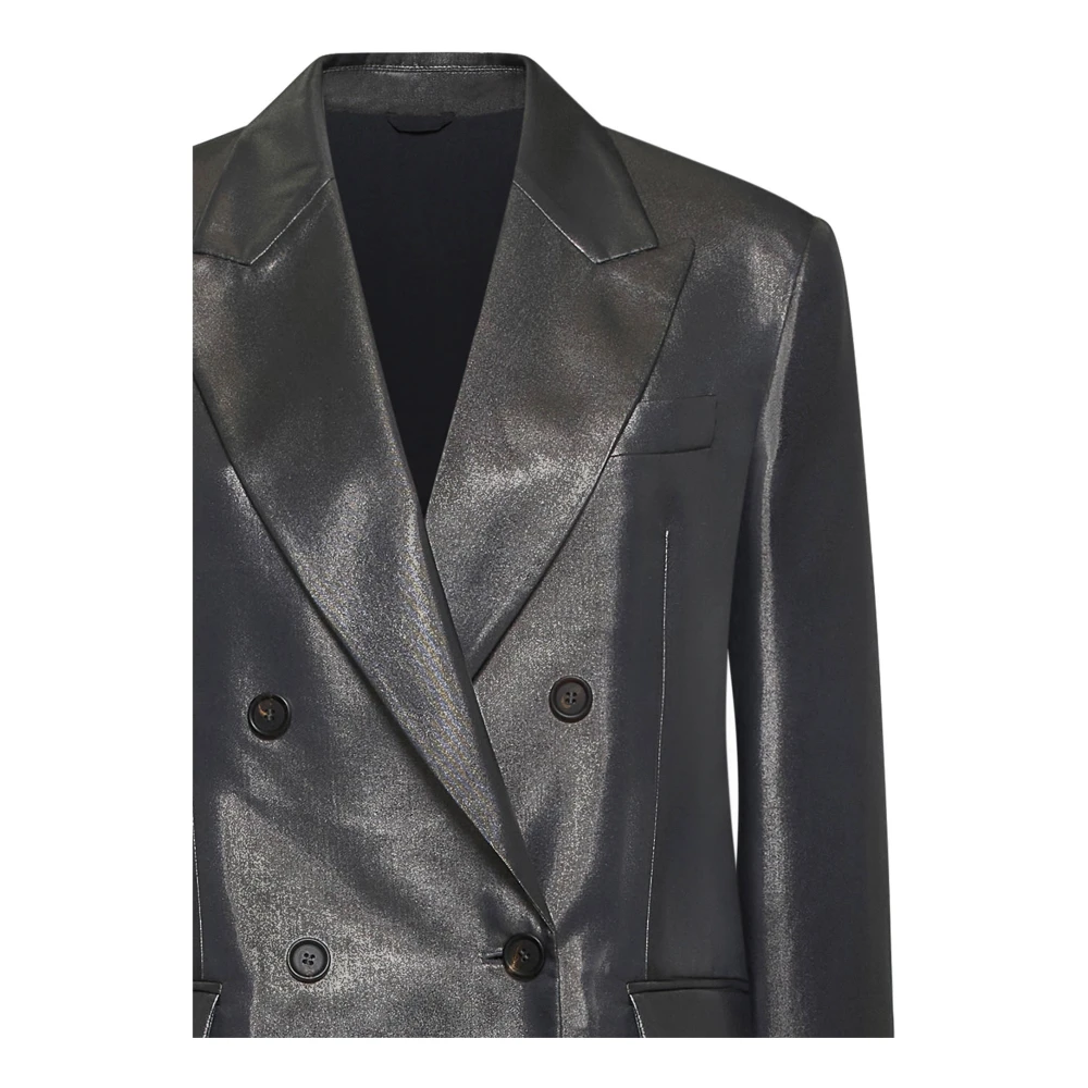 BRUNELLO CUCINELLI Zilver Zijden Twill Double-Breasted Blazer Gray Dames