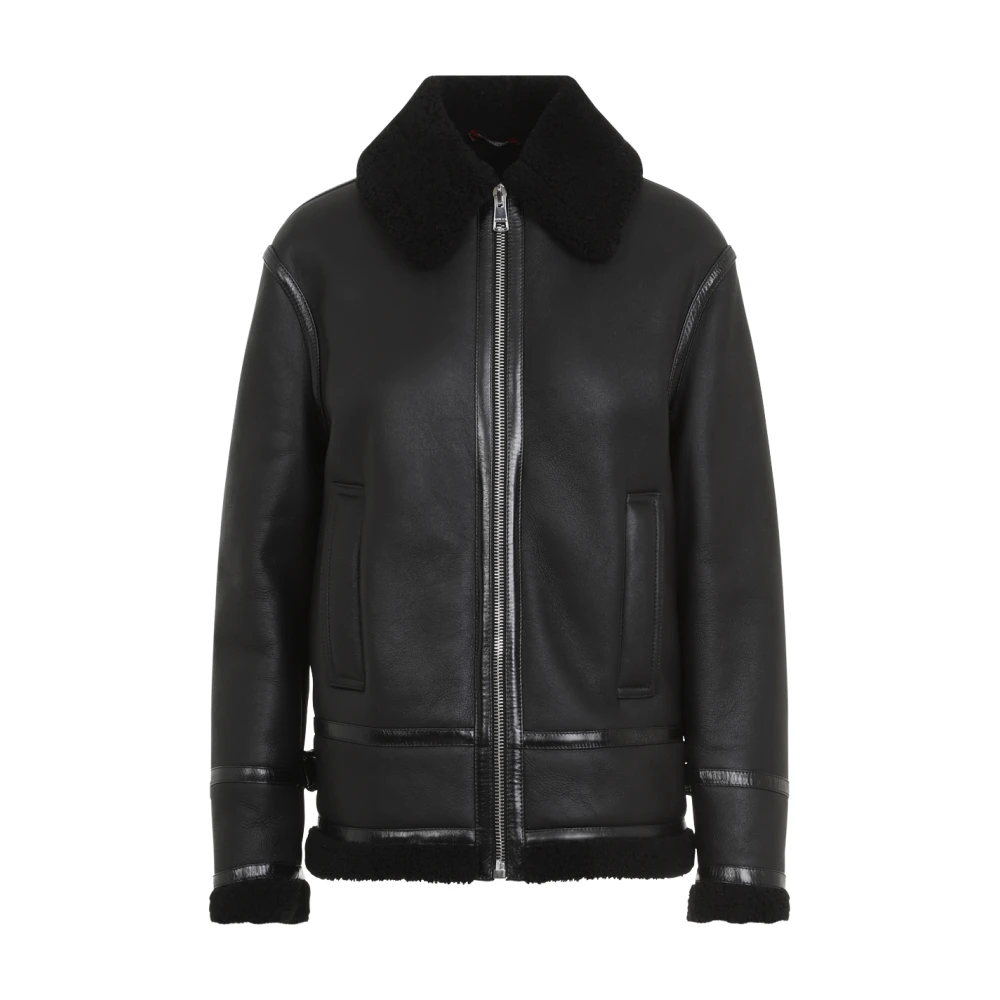 Gucci Luxe Zwarte Shearling Jas Aw24 Black Dames