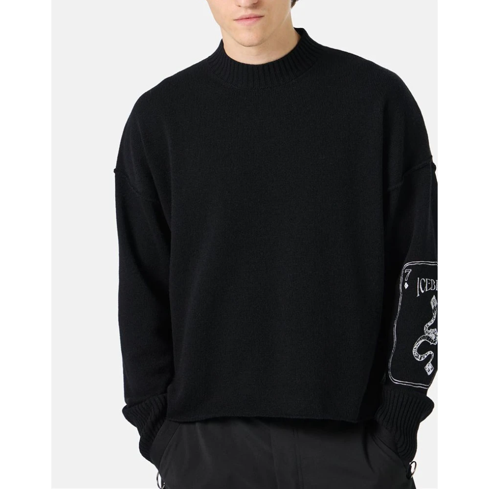 Iceberg Trui met ronde hals en geborduurd logo Black Heren
