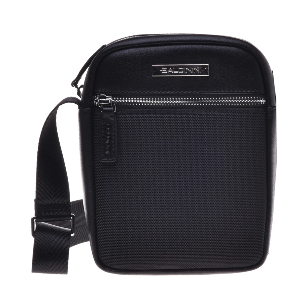 Baldinini Crossbody bag in black calfskin and nylon Black, Herr