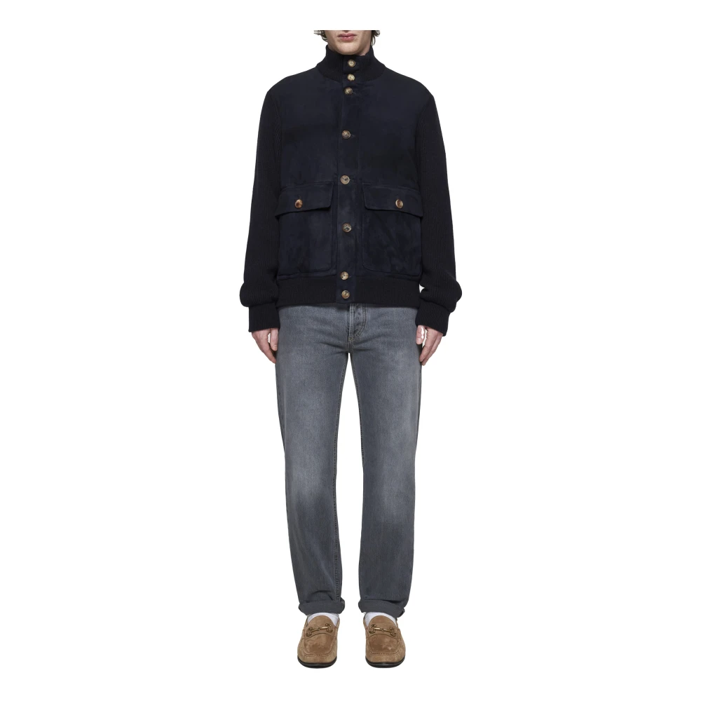 BRUNELLO CUCINELLI Navy Blauw Suède Bomberjack Blue Heren