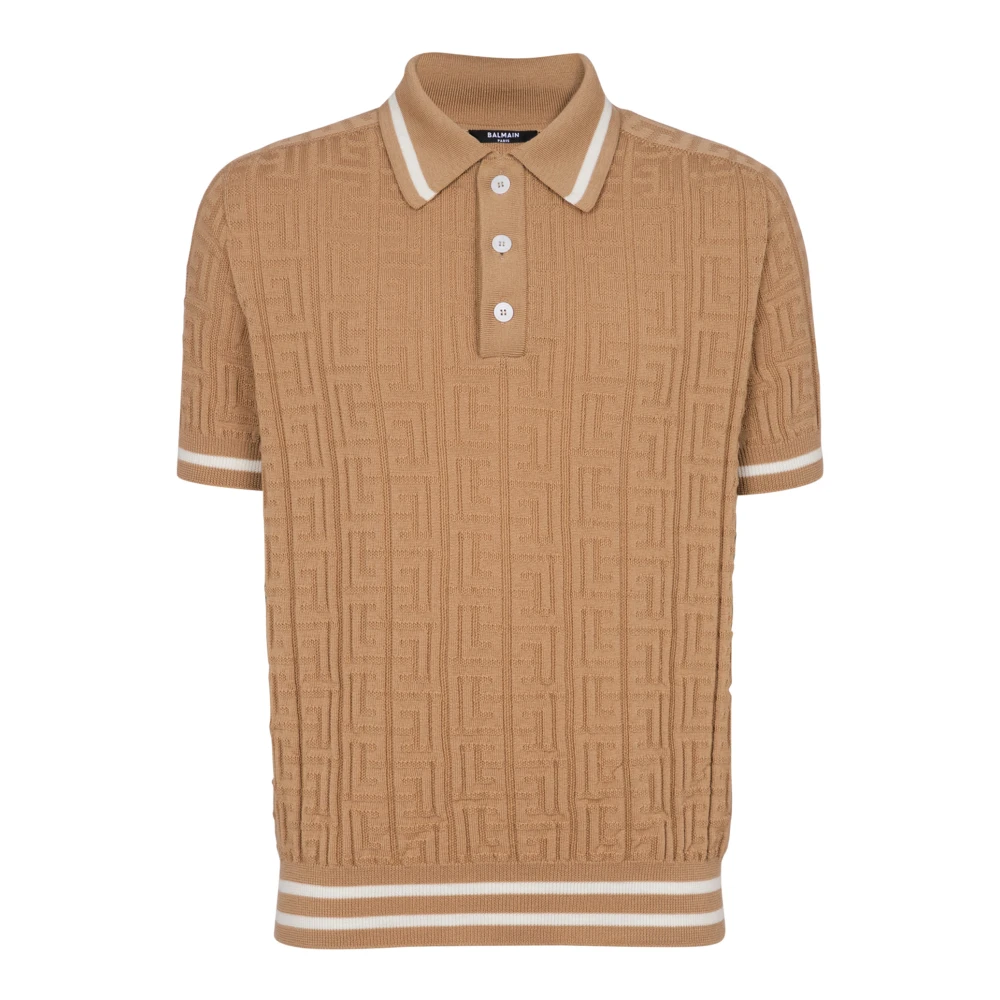 Balmain PB Labyrinth Wollen Poloshirt Beige Heren