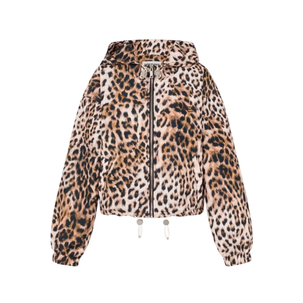 Moschino Brown Printed Nylon Down Jacket - Female - Bomber Jackets - S - Jackets