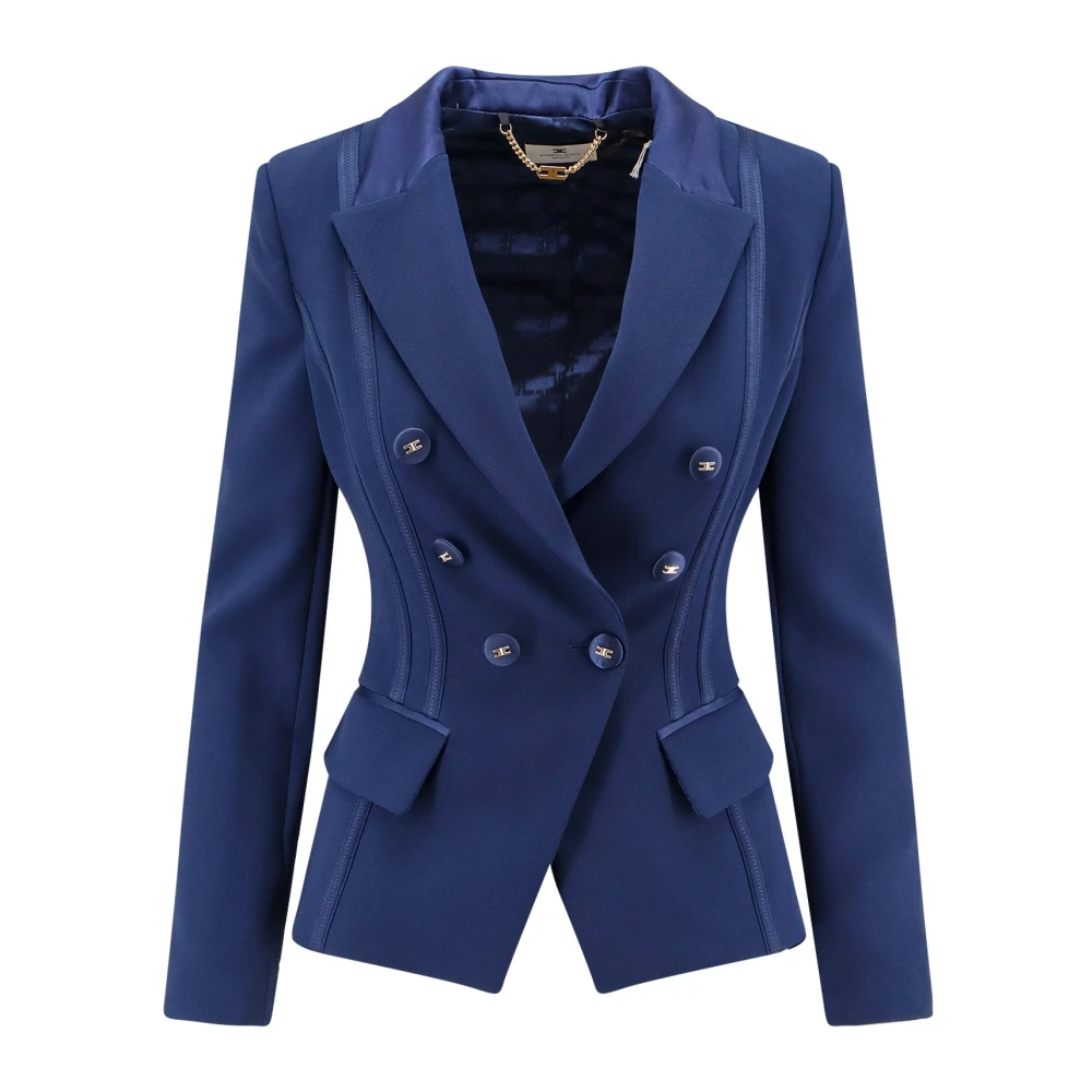 Elisabetta Franchi Klassieke Blazer met Schoudervullingen en Bedekte Knopen Blue Dames