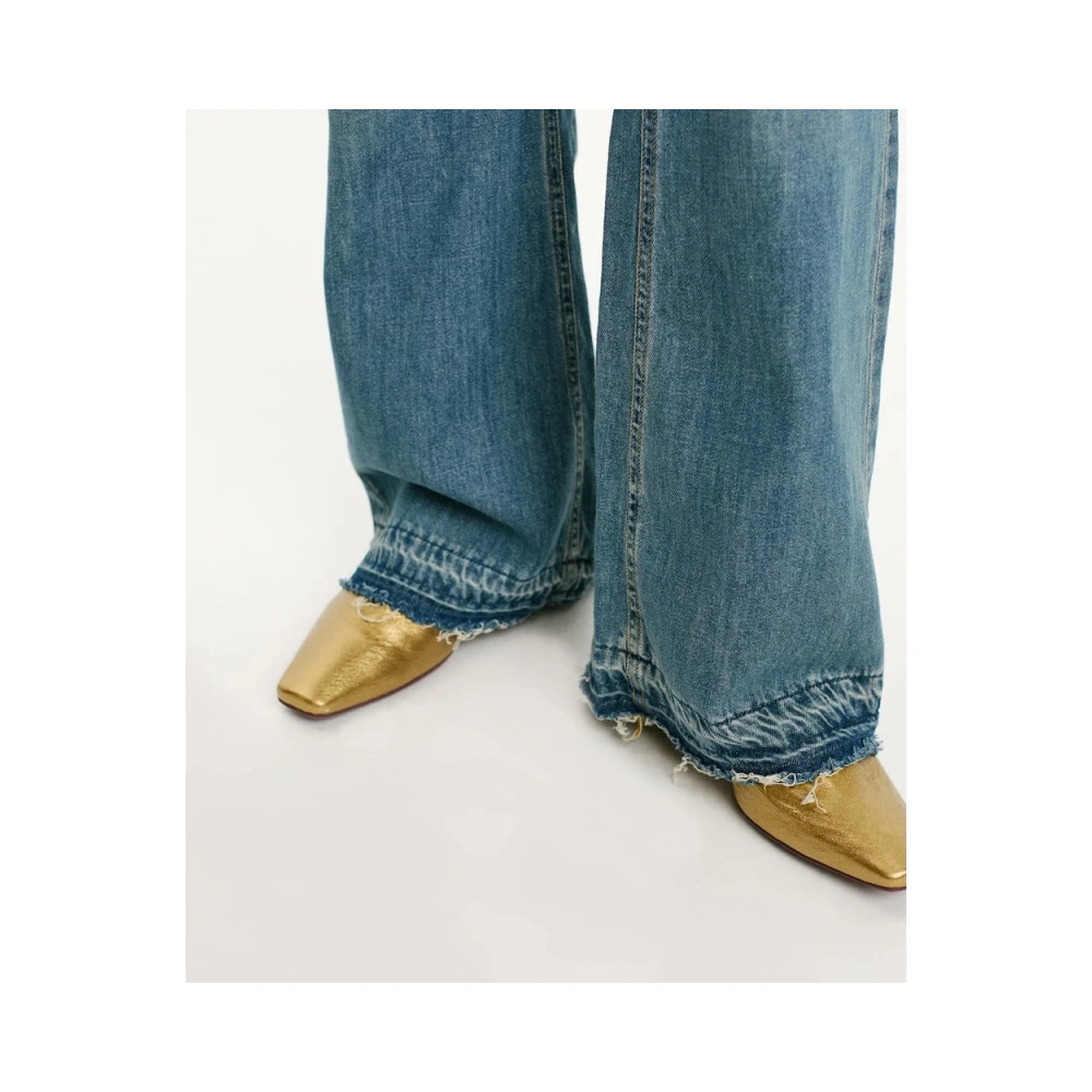 Momoni Stone Washed Denim Lage Taille Flared Jeans Blue Dames