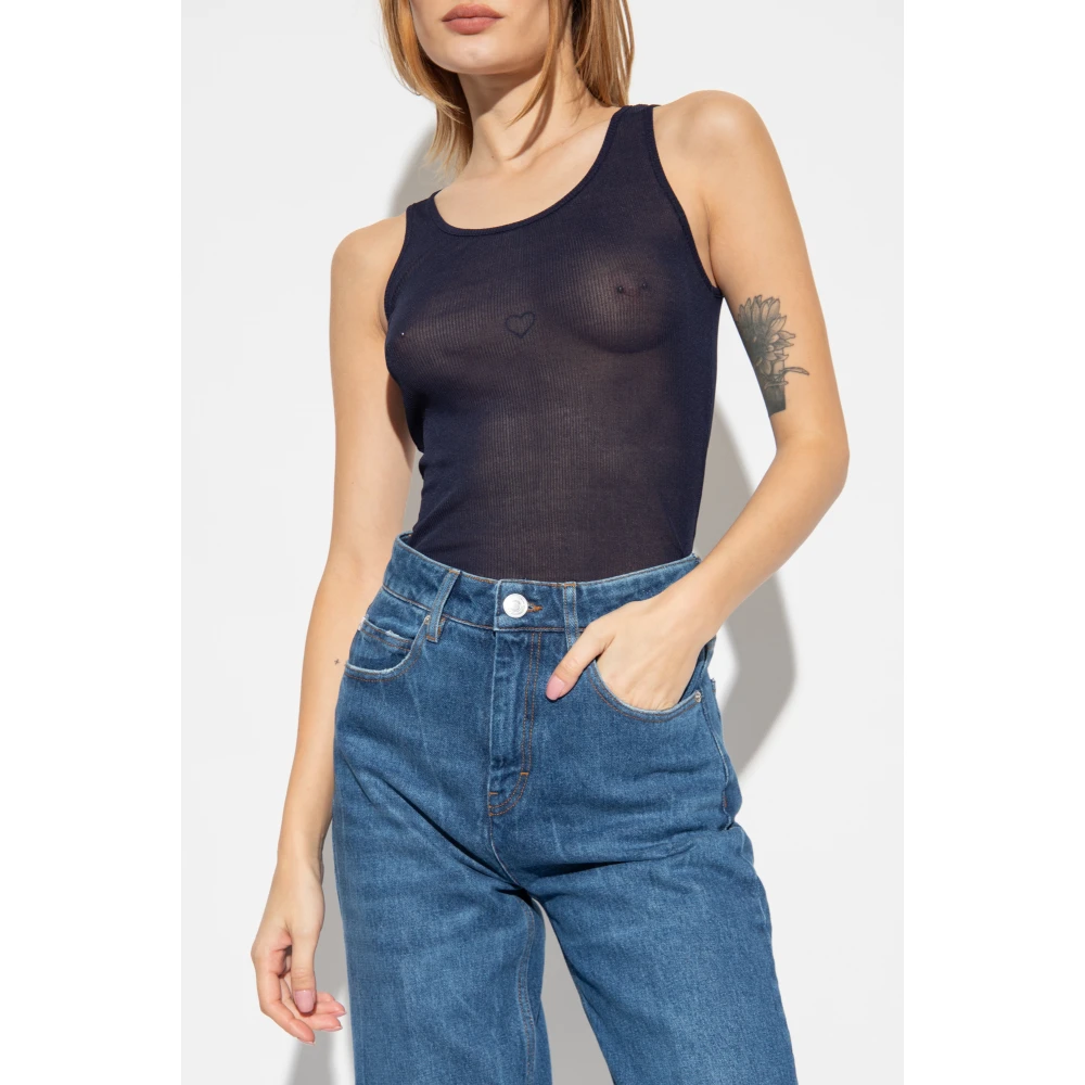 Ami Paris Geribbelde top Blue Dames