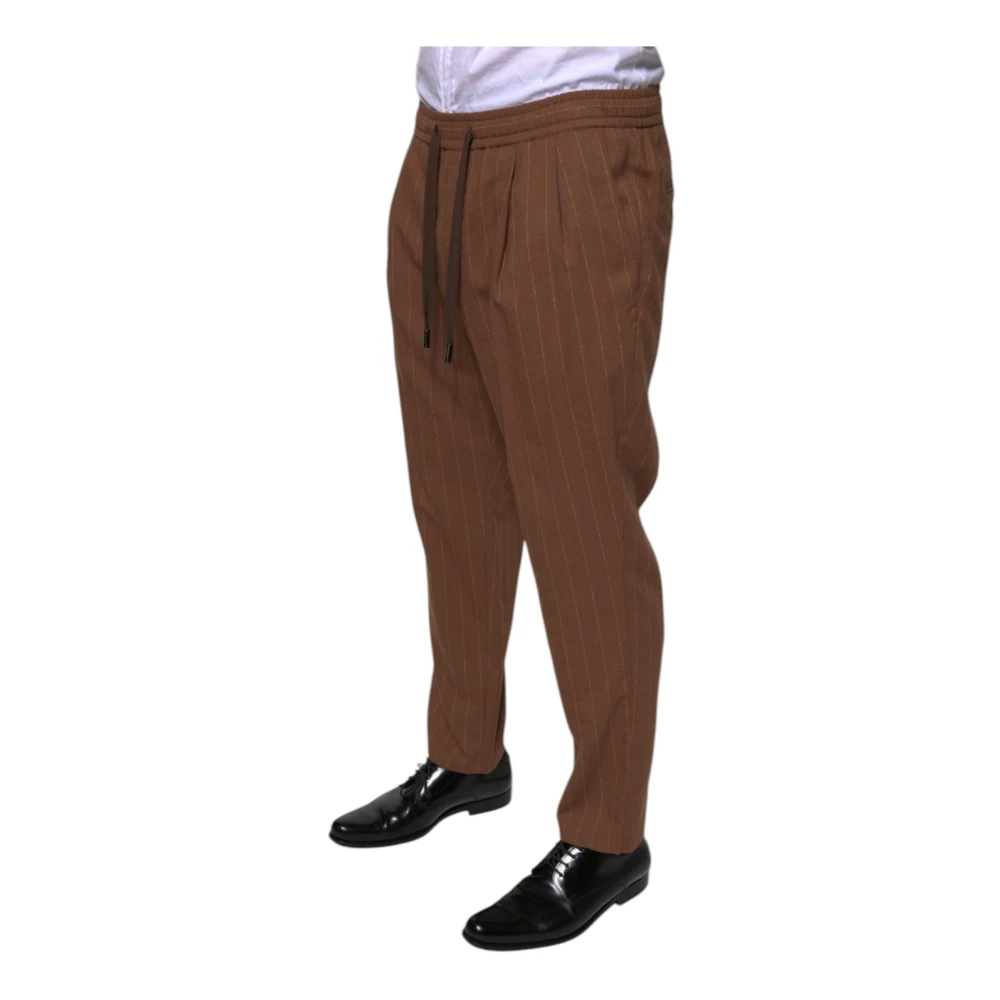 Dolce & Gabbana Gestreepte Skinny Dress Pants met Trekkoordsluiting Brown Heren