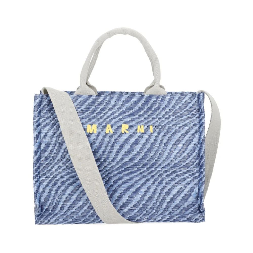 Marni Women's Blue Wavy Raffia-Effect Small Tote Bag - Shopping Bags - One Size - Bags