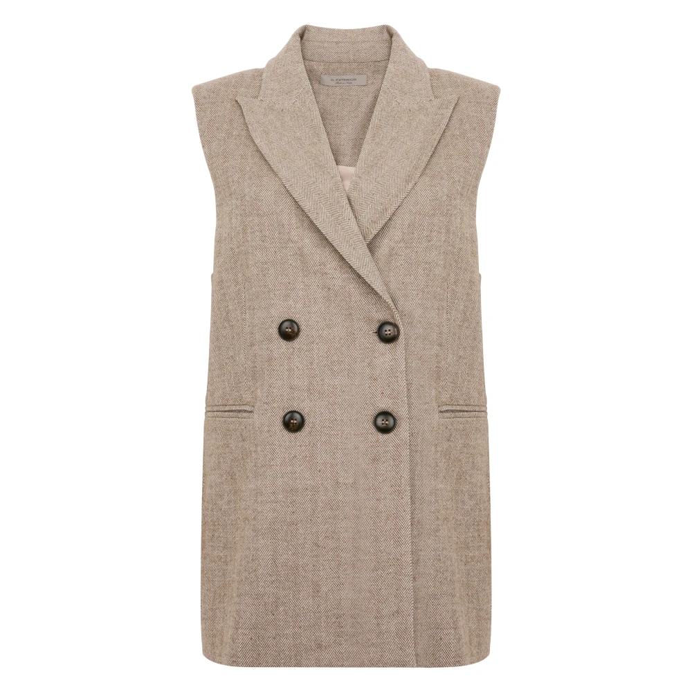 D.Exterior Beige Gebreid Vest Mouwloos Knoopsluiting voor Beige Dames