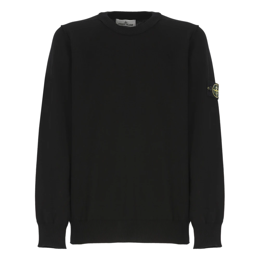 Stone Island Zwarte Katoenen Trui met Logopatch Black Heren