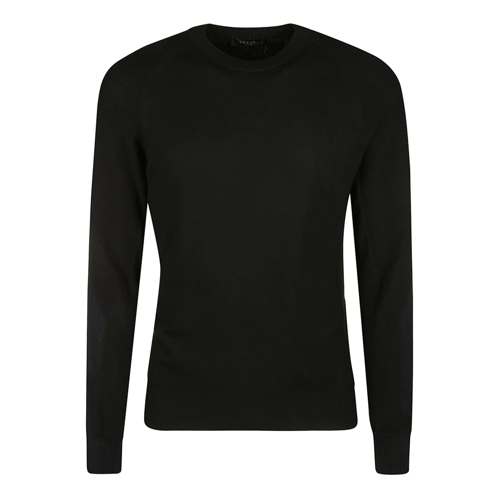 Sease Geribbelde wollen ronde hals trui Black Heren