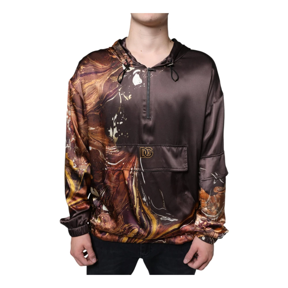 Dolce & Gabbana Bruine Tie Dye Hoodie Logo Brown Heren