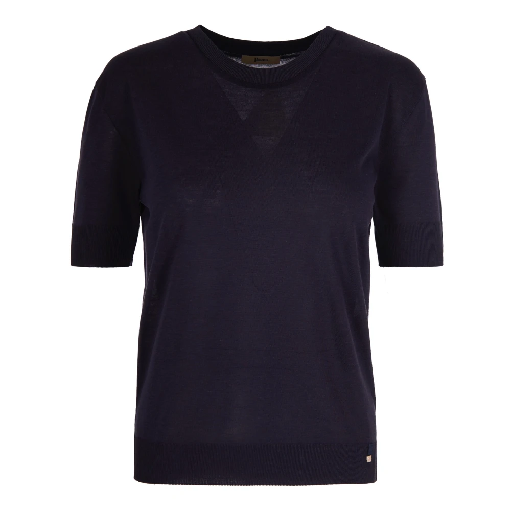Herno Women's Blue T-Shirts, L, Glam Knit Effect T-Shirt