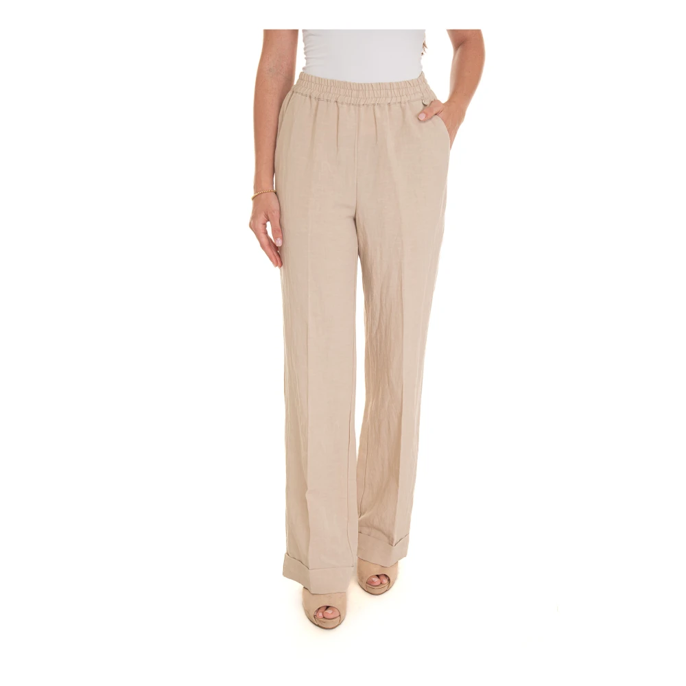 Liu Jo Elastische Taille Linnen Wijde Broek Beige Dames