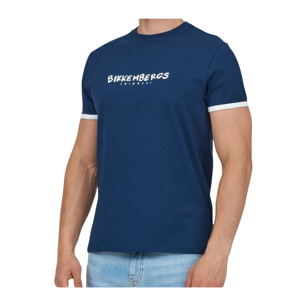 Bikkembergs Stretch Katoen Logo T-Shirt Blauw Blue Heren